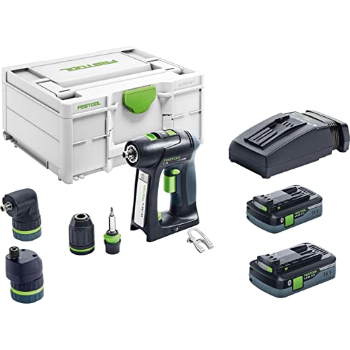 Festool Akku-Bohrschrauber C 18 HPC 4,0 I-Set (mit Akkupacks, Schnellladegerät, Werkzeugfutter, Magnet-Bithalter, Schnellspannbohrfutter, Winkelvorsatz, Exzentervorsatz, Bit,Gürtelclip), im Systainer von Festool