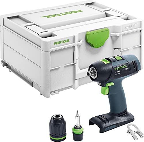 Festool Akku-Bohrschrauber T 18+3-Basic (mit Werkzeugfutter, Magnet-Bithalter, Schnellspannbohrfutter, Bit, Gürtelclip), im Systainer von Festool