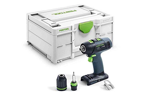 Festool Akku-Bohrschrauber T 18+3-Basic (mit Werkzeugfutter, Magnet-Bithalter, Schnellspannbohrfutter, Bit, Gürtelclip), im Systainer von Festool
