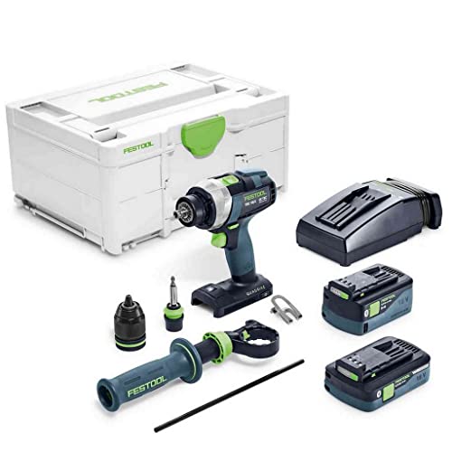 Festool Akku-Bohrschrauber TDC 18/4 5,0/4,0 I-Plus QUADRIVE (mit Akkupacks, Schnellladegerät, Werkzeugfutter, Magnet-Bithalter, Schnellspannbohrfutter, Zusatzhandgriff, Bit, Gürtelclip), im Systainer von Festool