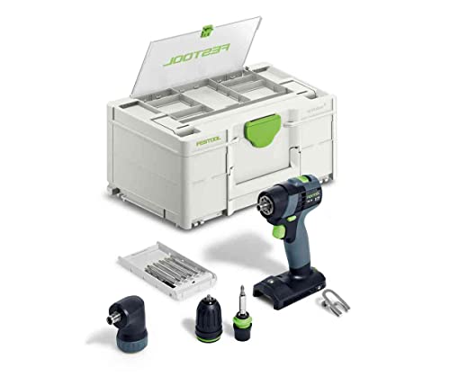 Festool – Akku-Bohrschrauber TXS 18-Basic-Set inkl. Magnet-Bithalter + Werkzeugfutter + Winkelvorsatz + Schnellspannbohrfutter + Bitkassette + Bit + Gürtelclip + Systainer SYS3 DF M 187 von Festool