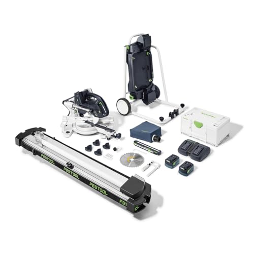Festool Akku-Kapp-Zugsäge KSC 60 EB 5,0 I-UG-Set KAPEX (mit Kreissägeblatt, Schraubzwinge, LED-Schlaglicht, Winkelschmiege, Erhöhung, Staubfangbeutel, Energie-Set, Untergestell, Kappanschlag) von Festool