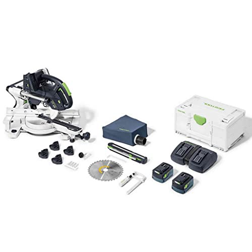 Festool Akku-Kapp-Zugsäge KSC 60 EB 5,2 I-Plus KAPEX (mit Kreissägeblatt, Schraubzwinge, LED-Schlaglicht, Winkelschmiege, Erhöhung, Staubfangbeutel, Innensechskantschlüssel, Energie-Set SYS 18V) von Festool