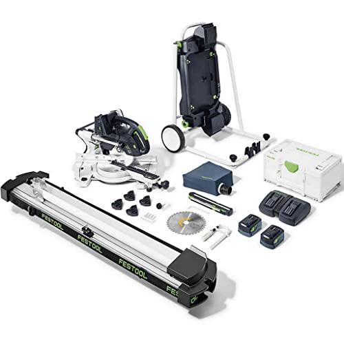 Festool Akku-Kapp-Zugsäge KSC 60 EB 5,2 I-UG-Set KAPEX (mit Kreissägeblatt, Schraubzwinge, Schlaglicht, Winkelschmiege, Staubfangbeutel, Innensechskantschlüssel,Energie-Set,Untergestell,Kappanschlag) von Festool