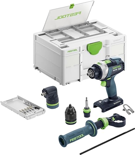 Festool Akku-Schlagbohrschrauber TPC 18/4 I-Basic-Set QUADRIVE (mit Werkzeugfutter, Magnet-Bithalter, Schnellspannbohrfutter, Zusatzhandgriff, Winkelvorsatz,Bitkassette,Bit,Gürtelclip), im Systainer von Festool