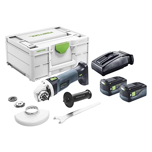 Festool Akku-Winkelschleifer AGC 18-125 5,2 EBI-Plus (mit Akkupacks BP 18 Li 5,2, Schnellladegerät, Schutzhaube Zusatzhandgriff, Schnellspannmutter, Flansch, Stirnlochschlüssel), im Systainer von Festool