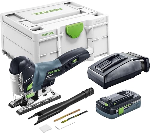 Festool Akku-Pendelstichsäge PSC 420 HPC 4,0 EBI-Plus CARVEX (mit Akkupack, Schnellladegerät, Stichsägeblatt-Set: WOOD FINE CUT und WOOD UNIVERSAL, Splitterschutz), im Systainer von Festool