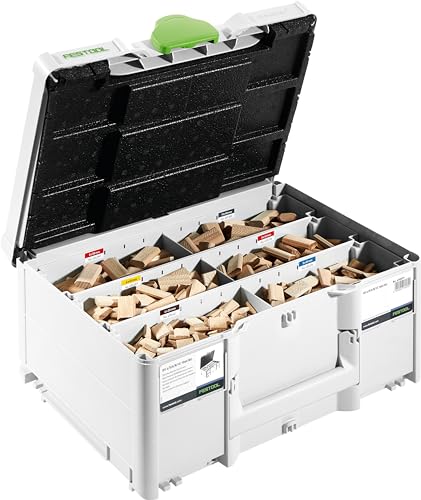 Festool DOMINO Dübel Buche Sortiment DS 4/5/6/8/10 1060 BU (mit DOMINO Dübelsortiment 4 x 20 mm, 5 x 30 mm, 6 x 40 mm, 8 x 40 mm, 8 x 50 mm, 10 x 50 mm, DOMINO Fräser), im Systainer von Festool