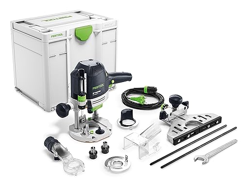 Festool Oberfräse OF 1400 EBQ-Plus (mit Spanfänger, Spannzangen, Seitenanschlag mit Feineinstellung, Kopierring, Absaughaube oben, Gabelschlüssel), im Systainer von Festool