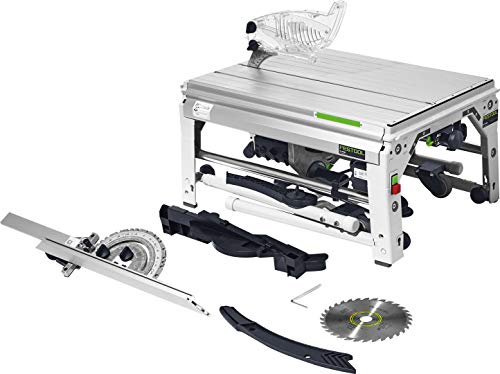 Festool Tischzugsäge CS 70 EG PRECISIO (mit Kreissägeblatt WOOD UNIVERSAL, Winkelanschlag, Schiebestock, Zubehör-Garage, Abstützung mit Transportrolle, Innensechskantschlüssel) von Festool