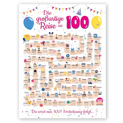 Geschenke zum 100 Geburtstag Frau und Mann - Geschenke für Frauen ab 100 Jahre - Schöne Geburtstagskarte 100 Mann und Frau - Geburtstagsdekoration 100 Geburtstag Männer und Frauen - Karte 1925 von FestySpark