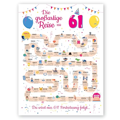 Geschenke zum 61 Geburtstag Frau und Mann - Geschenke für Frauen ab 61 Jahre - Schöne Geburtstagskarte 61 Mann und Frau - Geburtstagsdekoration 61 Geburtstag Männer und Frauen - Karte 1964 von FestySpark