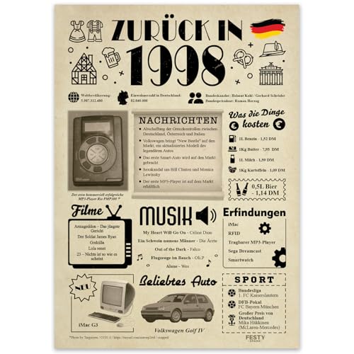 Geschenke zum 27. Geburtstag Frau - Geburtstagsgeschenk für Männer 27 - Schöne Geburtstagskarte 27 Frau und Mann - Geburtstagsdekoration 27. Geburtstag Männer und Frauen - Karte 1998 von FestySpark