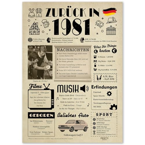 Geschenke zum 44. Geburtstag Frau - Geburtstagsgeschenk für Männer 44 - Schöne Geburtstagskarte 44 Frau und Mann - Geburtstagsdekoration 44. Geburtstag Männer und Frauen - Karte 1981 von FestySpark
