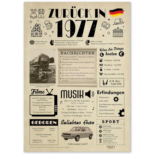 Geschenke zum 48. Geburtstag Frau - Geburtstagsgeschenk für Männer 48 - Schöne Geburtstagskarte 48 Frau und Mann - Geburtstagsdekoration 48. Geburtstag Männer und Frauen - Karte 1977 von FestySpark