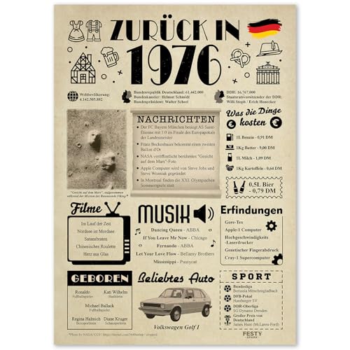 Geschenke zum 49. Geburtstag Frau - Geburtstagsgeschenk für Männer 49 - Schöne Geburtstagskarte 49 Frau und Mann - Geburtstagsdekoration 49. Geburtstag Männer und Frauen - Karte 1976 von FestySpark