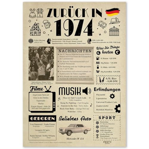 Geschenke zum 51. Geburtstag Frau - Geburtstagsgeschenk für Männer 51 - Schöne Geburtstagskarte 51 Frau und Mann - Geburtstagsdekoration 51. Geburtstag Männer und Frauen - Karte 1974 von FestySpark