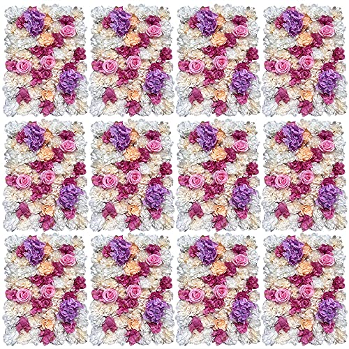 12 Stück künstliche Blumen Wand Rosen Wand Kunstblumen Panel Kunstblumen Wand Seide Blume Wand Panel für Hochzeit Hintergrund Fotografie Veranstaltungsort Dekor Haus Garten Party, 60 x 40cm von Fetcoi