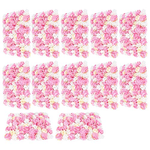 Fetcoi 12 St?ck Blumenpaneele K?nstliche Blumen Wand K?nstliche Rose DIY Blume Wand Seide Blume Wandpaneel Zuhause Hochzeit Party Hintergrund Blumendekor Dunkelrosa + Hellgelb, 40 x 60 cm von Fetcoi