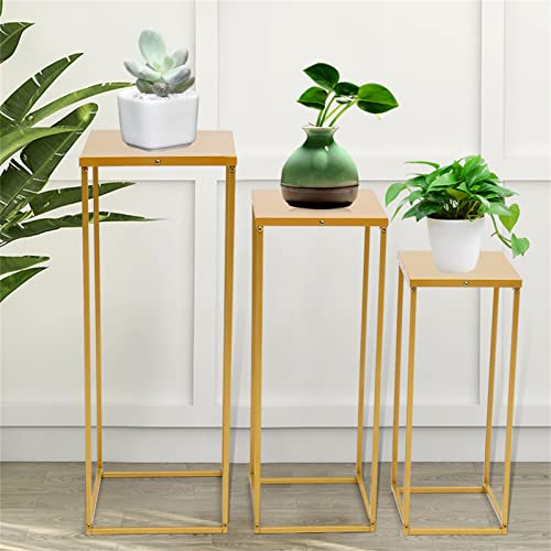 3 Stück Abnehmbar Metall Blumenregal Gold, Freistehend Quadratisch Blumensäule Pflanzenständer Für Heimdekoration Hochzeitsrequisite von Fetcoi