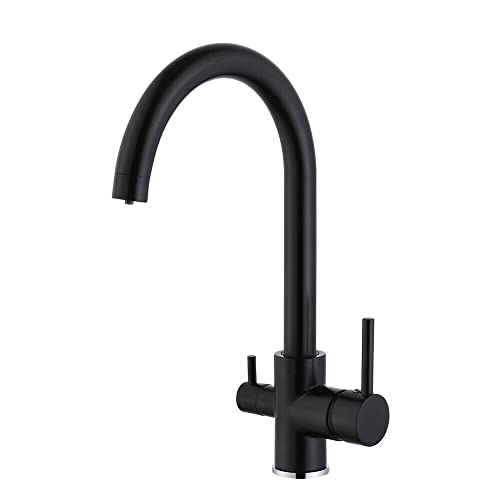 3 Wege Küchenarmatur mit Trinkwasser Wasserfilter 33,5cm Höch Modern Schwarz Mischbatterie Wasserhahn Drehbar Messing Massiv Küchenarmaturen von Fetcoi