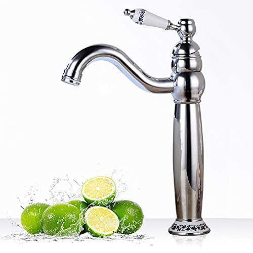 360° Retro Wasserhahn Silber 31cm Hoch Waschtischarmatur, Chrom Einhebel Heiß- Kalt, Armaturen Nostalgie Mischbatterie für Badezimmer Waschbecken von Fetcoi