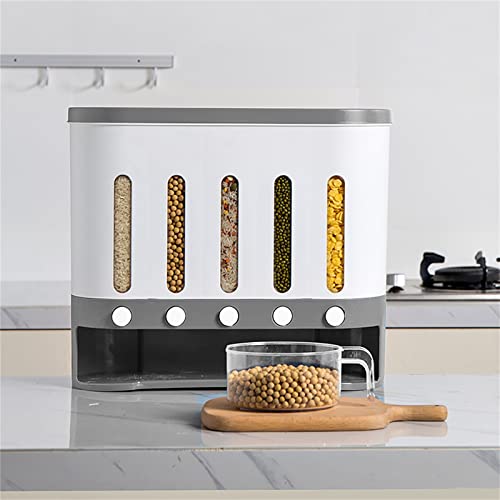 5 in 1 Wand-Montiert Küchen Vorratsdosen 40 x 15 x 34 cm Weiss Modern Müslispender Getreidespender mit Transparent Fenster für Reis Mungobohnen von Fetcoi