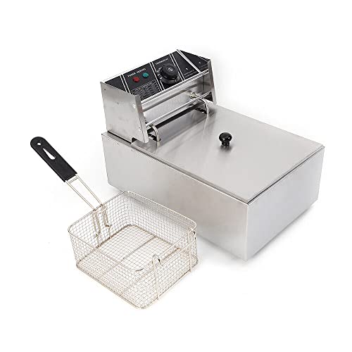 Fetcoi 6 Liter Edelstahl Fritteuse, 2500W, Netzstecker (AC Adapter), Frittierkorb & Deckel, Temperatur 60-200°C einstellbar von Fetcoi