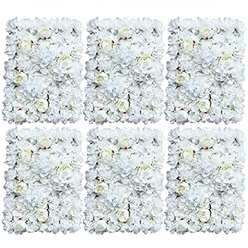 6 x künstliche Blumenwand, künstliche Rosen, DIY, Seidenblume, Wandpaneel für Hochzeit, Hintergrund, Dekoration, Zuhause, Garten, Party, Dekoration, 60 x 40 cm, Weiß von Fetcoi