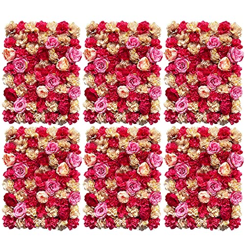 6 Stück Künstliche Rosenwand Blumenwand, 60x40CM Blumen Wand, Wiederverwendung, Leicht Aufzubewahren, Für DIY Hintergrund Hochzeit Dekor von Fetcoi