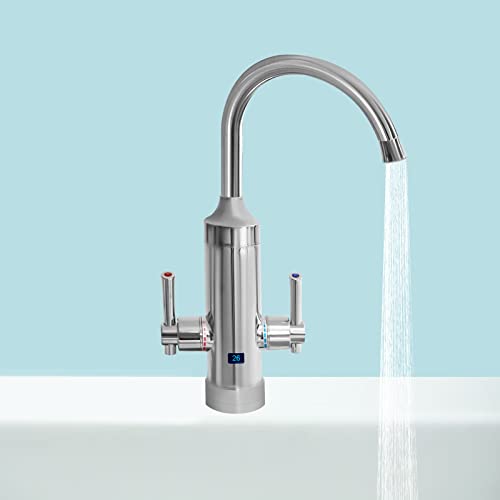 Elektrisch Wasserhahn mit Durchlauferhitzer | LED Wasserhahn Instant Warmwasser Edelstahl Armatur 3300W Küche Elektrisch Heizung Wasserhähnen | 360° Drehbar | Kupfermotor | G3/8 | EU STOCK von Fetcoi