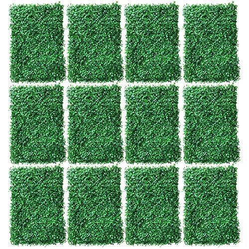 Fetcoi 12 Stück Künstliche Hecke Grüner Rasen Wand Hintergrund UV-Schutz Sichtschutz Dekoration Ivy Leaf Hängepflanzen für Garden Decor Begrünung, 60 x 40cm, Verschlüsselung von Fetcoi