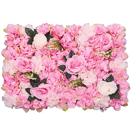 Fetcoi 12Pcs Künstliche Blumenwand Hintergrund 60x40cm, Stoff+Kunststoff, Tiefrosa Dahlienrose+Wasserpflanze, Rosenwand Deko, Hochzeit Dekor, Hintergrunddekoration von Fetcoi