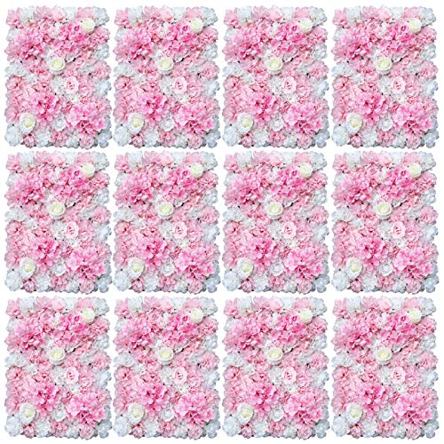 Fetcoi 12x Künstliche Blumenwand Dekoration, 40 x 60 cm Rosenwand DIY Hochzeit Die Hintergrund Dekorationen von Fetcoi