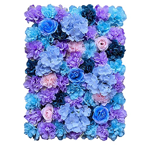 Fetcoi 6 Stück Künstliche Blumenwand Seidenblume Hintergrund DIY Hochzeit Straße Hintergrund Rosenwand für Garten Hochzeit Dekor, Blau/Lila Hortensie + Rose von Fetcoi