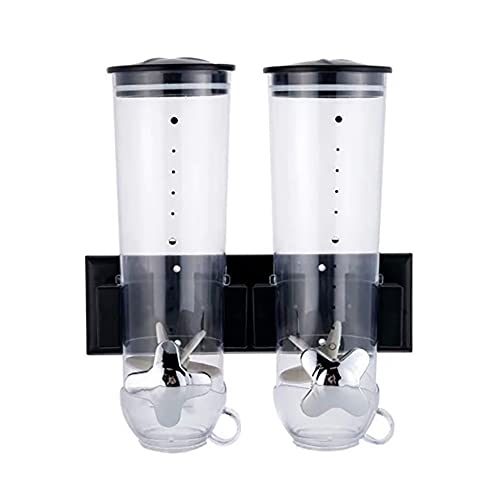 Fetcoi Doppelt Trockene Lebensmittel Spender 3L Wandmontage Cerealienspender Küchenspender mit Twist Ventil Müslispender Transparent, 29x15x30cm (Schwarz) von Fetcoi
