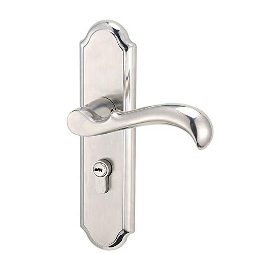 Fetcoi Edelstahl Türgriff mit Zimmertürschloss und 3 Schlüssel, Einfach Silber Modern Langschild Türdrücker für 35-45 mm Türstärke Innentür, 50 mm Achsabstand von Fetcoi