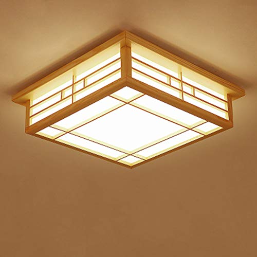 Fetcoi Japanische Deckenleuchte LED Deckenlampe Massivholz Tatami Lampe Raumlampe 24W Japanische Wohnzimmer Licht Protokolle Warmes Licht 35x35x12cm von Fetcoi