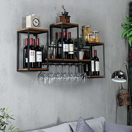 Fetcoi Metallwandregal Home Weinregal Regal Retro Weinregal Eisen Holzregal Restaurant Weinglasregal (Größe: 106x55x20cm) von Fetcoi