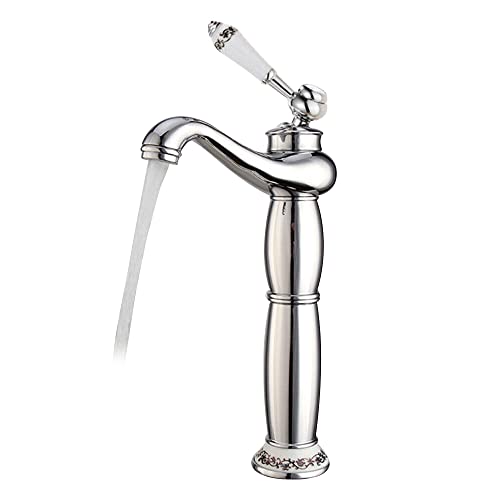 Fetcoi Retro Wasserhahn 30cm Hoch Silber Waschtischarmatur Einhebel 360 Grad Drehbar Waschtischbatterie aus Messing für Bad Waschbecken von Fetcoi