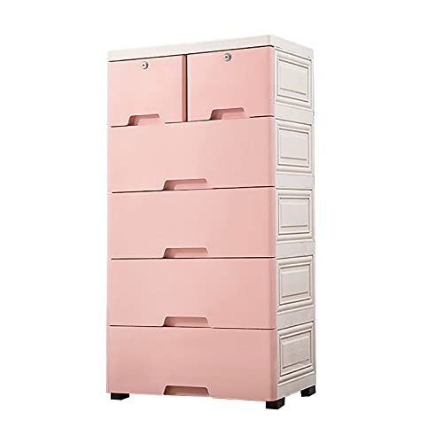 Fetcoi Schubladenschrank mit 6 Schubladen und 4 Rollen Abschließbar Kommode Sideboard Schließfach 50x35x102cm, Aufbewahrungsschublade für Wohn-/Schlafzimmer (Rosa) von Fetcoi