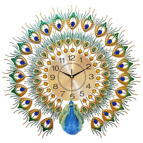 Fetcoi Wanduhr Pfau Wohnzimmer Uhr Europäische Pfauen Wand Uhr Kristall Pfau Uhr Leise Uhr Atmosphärisch Wanduhr Modern Deluxe Quarzuhr Leben Zimmer Hängend Ornament von Fetcoi