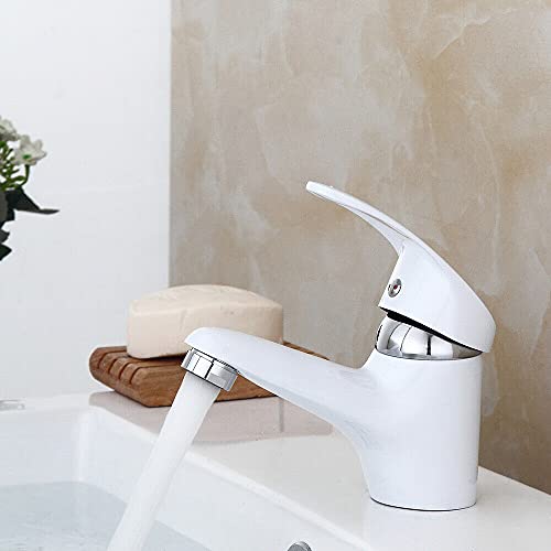 Fetcoi Weiss Waschtischarmatur Chrome Faucet mit Warm- Kaltwassermischung Einhebelmischer Bad Wasserhahn Modern Keramisches Ventil für Waschbecken im Badezimmer von Fetcoi