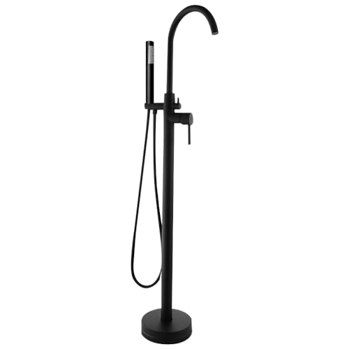 Freistehende Wannenarmatur Standarmatur Badewanne Badearmatur Wannen Armatur Wannenmischer Schwarz Mit Handbrause, Bodenstehende Design, Einzelgriff von Fetcoi