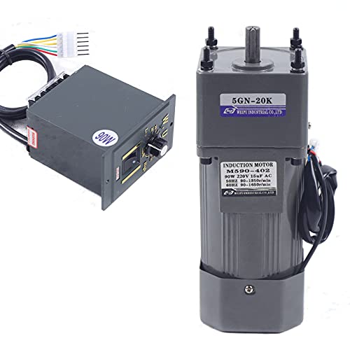 Getriebemotor Elektromotor 90W 220V Wechselstrom Asynchroner Getriebemotor Einphasig Motor + Drehzahlregler (20K) von Fetcoi