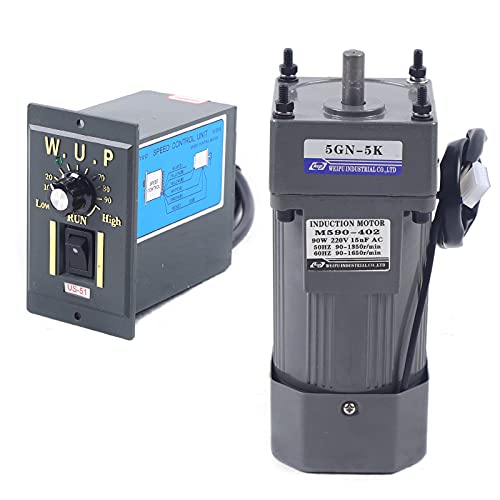 Getriebemotor Elektromotor 90W 220V Wechselstrom Asynchroner Getriebemotor Einphasig Motor + Drehzahlregler (5K) von Fetcoi