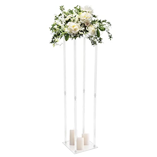 Klar Acryl Blumenständer Blumensäule Hoch Vase Mittelstücke Hochzeit Dekoration, 25x25x100cm, Verstellbare Höhe, Rechteckig von Fetcoi