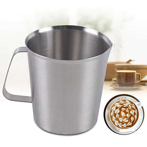 Messbecher Edelstahl Milchkännchen Milchkanne 2 Messskalen inkl. ML-Skala & Unzen-Skala, 304 Edelstahl Messbecher mit Griffmarkierung (1,0 Liter) von Fetcoi