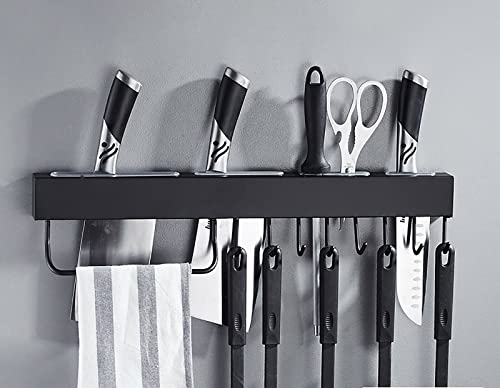 Messerhalter Aufbewahrungsorganisator Schwarz Küchenutensilien-set Edelstahl Kleiderstange mit 10Haken von Fetcoi
