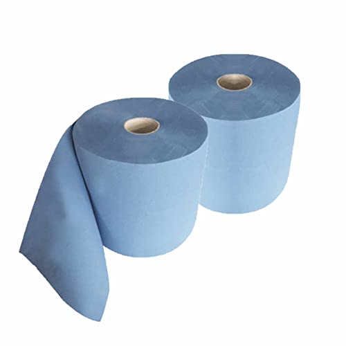 FEBLUE | Putzrolle blau 2-lagig [2 Rollen = 2.000 Blatt] 1000 Blatt/Rolle | 38x35cm | hochwertige und sehr saugfähige Putztuchrolle von Fetex